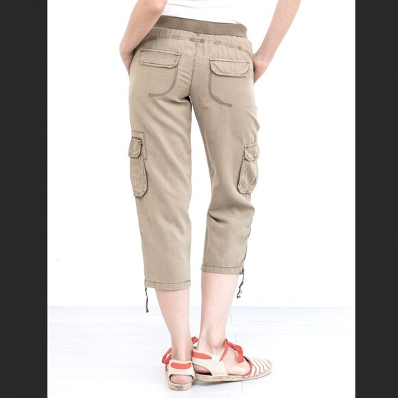 Anthropologie Marrakech Julia Tencel‎ Linen Cargo Capri Pants in Tan Sz 27 NWOT - Picture 2 of 12